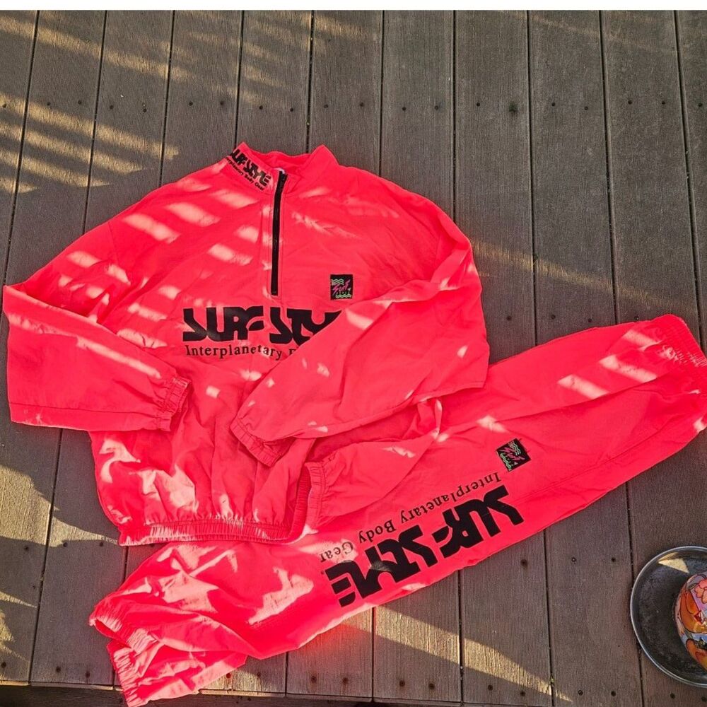 Vintage Surf Style Interplanetary Body Gear Neon Pink Windbreaker Track Suit